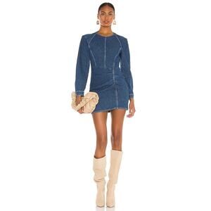 IRO Lenay Ruched Pleated Faded Mini Dress Authentic Blue Denim Size 34/2